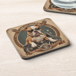 Guard moto dog with your editable text coaster