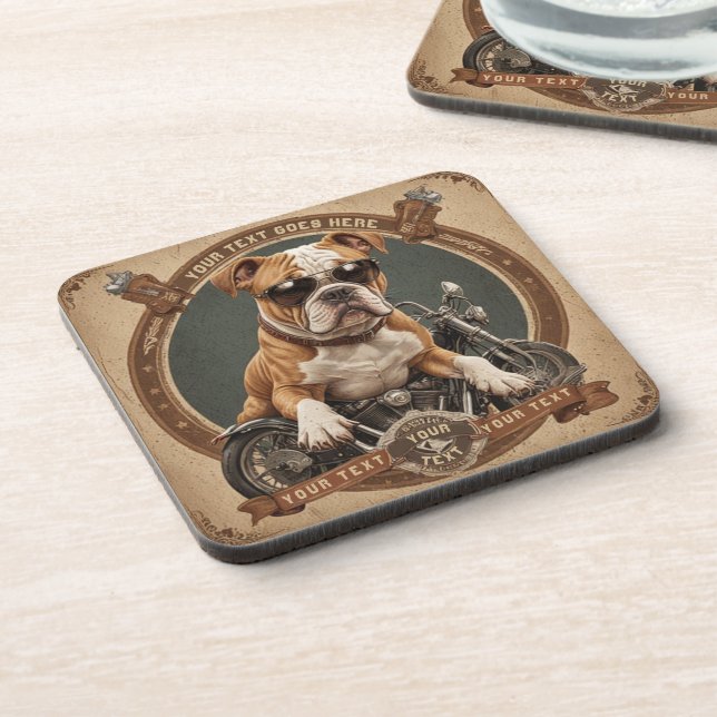 Guard moto dog with your editable text coaster (Left Side)