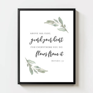 Guard Your Heart Minimal Bible Verse Green Leaves Poster