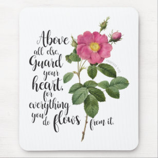 Guard your Heart - Vintage Rose, Proverbs 4:23 Mouse Pad
