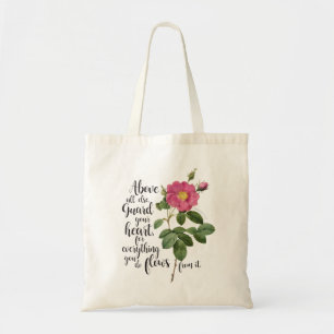 Guard your Heart - Vintage Rose, Proverbs 4:23 Tote Bag