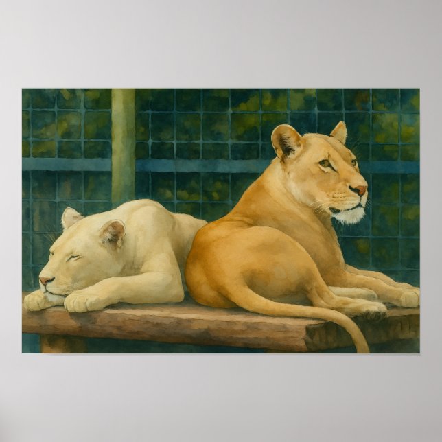 Guarded Rest – Lion Pair in Sanctuary Setting Poster (Front)
