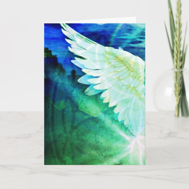 Guardian Angel Blue Green Wing – Blank Greeting Card (Front)