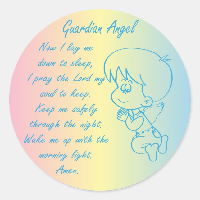 Guardian Angel Boy Evening Prayer Classic Round Sticker (Front)
