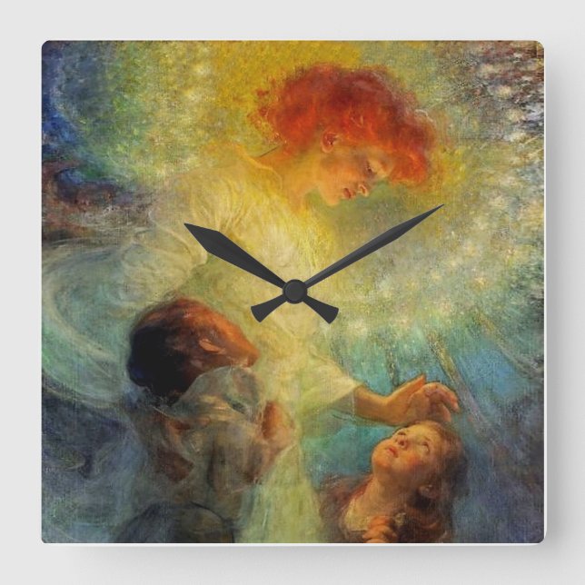 “Guardian Angel” by Franz Dvorak Square Wall Clock (Front)