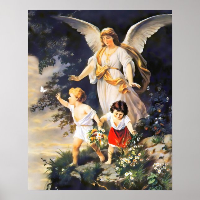Guardian Angel by the Cliff by Bernhard Plockhorst Poster (Front)