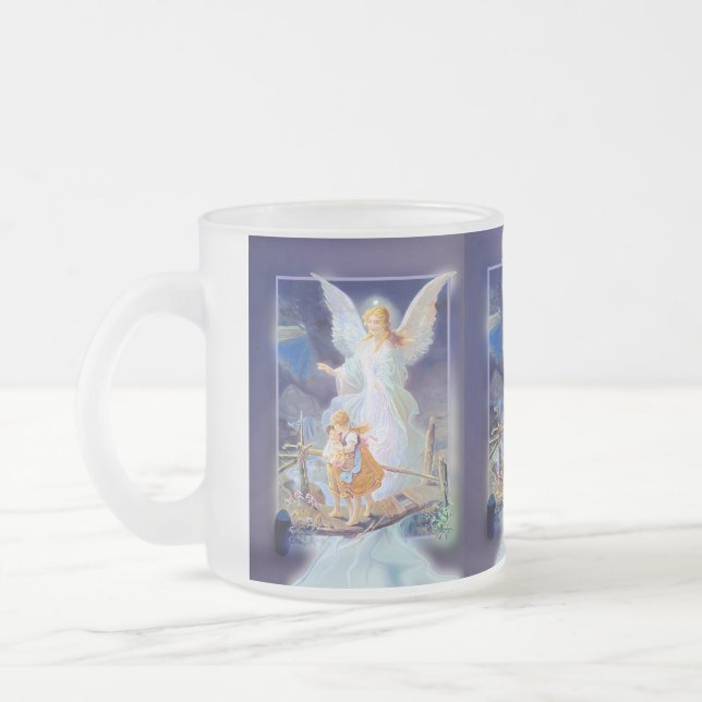 Guardian Angel, Children and Bridge Frosted Glass Coffee Mug (Left)