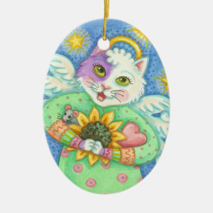 GUARDIAN ANGEL, CHRISTMAS CAT ORNAMENT Oval
