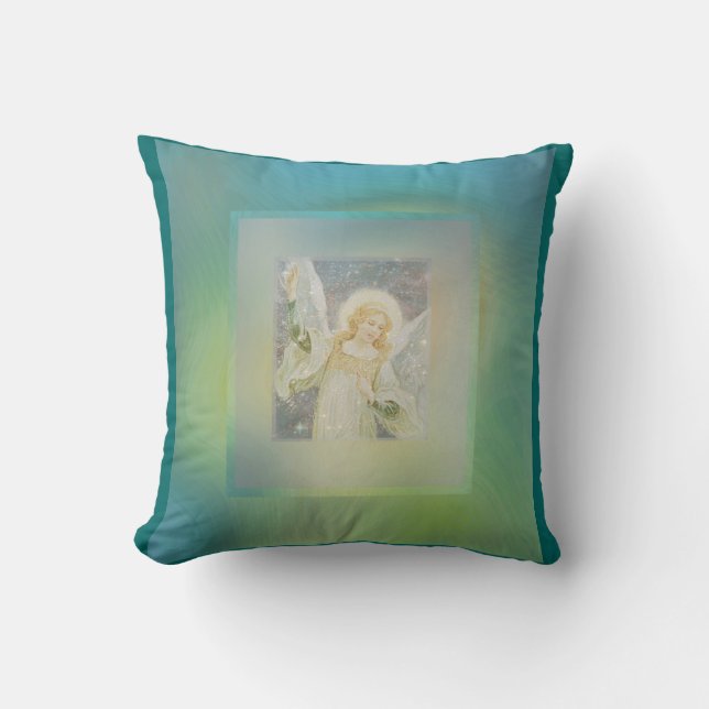 Guardian Angel Cool Green Blue Colours Cushion (Front)