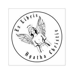 Guardian Angel Girl Black and White Personalised Rubber Stamp