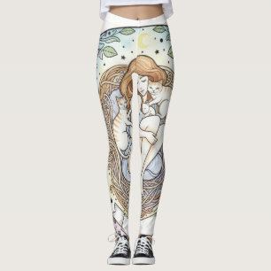 Guardian Angel Mother and Baby Cat Design Leggings