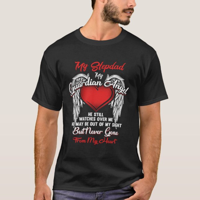 Guardian Angel My Stepdad Christmas He Watches Ove T-Shirt (Front)
