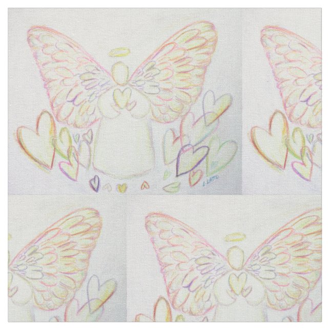 Guardian Angel of Hearts Art Fabric Material (Close Up)