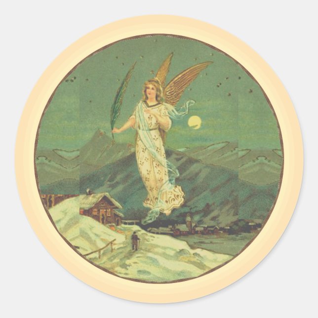 Guardian Angel Over The City Classic Round Sticker (Front)