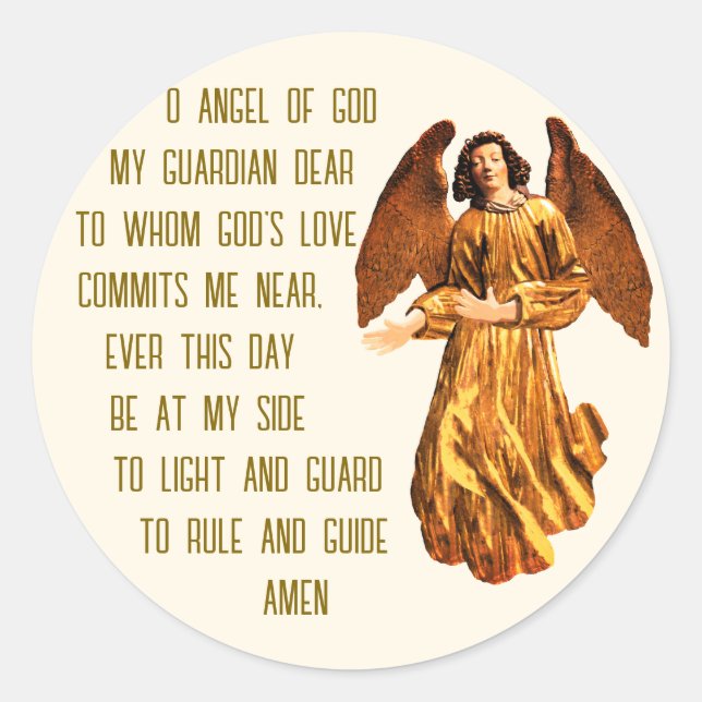 Guardian angel prayer classic round sticker (Front)