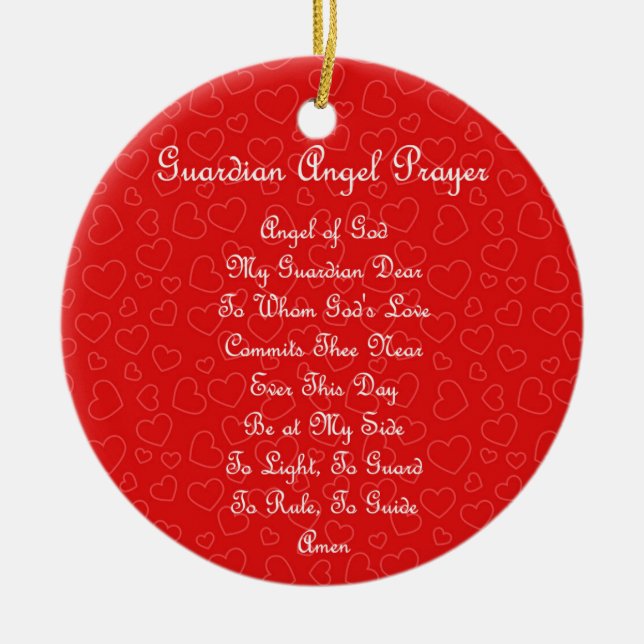 Guardian Angel Prayer Hearts Ceramic Tree Decoration (Front)