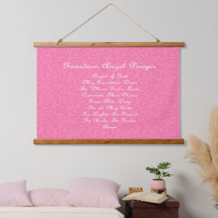 Guardian Angel Prayer Pink  Hanging Tapestry
