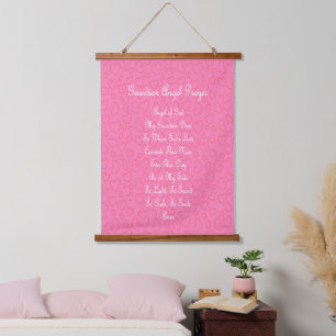 Guardian Angel Prayer Pink  Hanging Tapestry