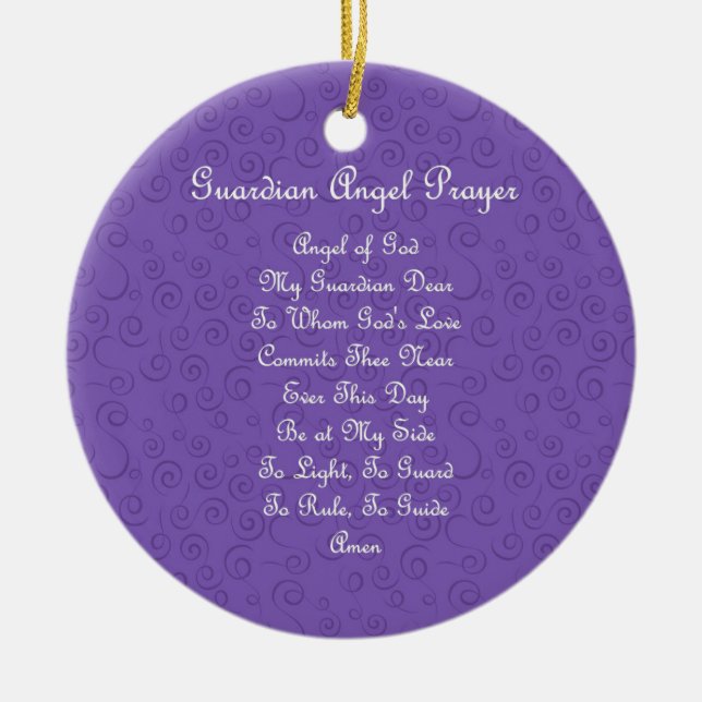 Guardian Angel Prayer Purple Ceramic Tree Decoration (Front)