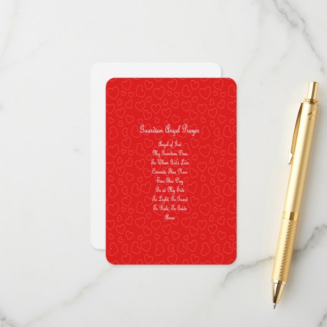 Guardian Angel Prayer Red Hearts  Enclosure Card (Front/Back In Situ)
