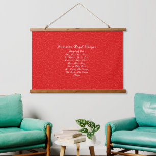 Guardian Angel Prayer Red Hearts  Hanging Tapestry