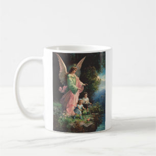 Guardian angel protecting children near a ledge coffee mug