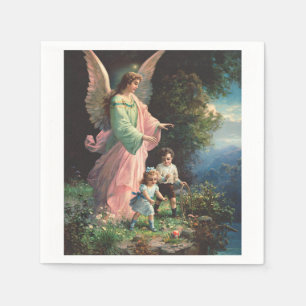 Guardian angel protecting children near a ledge napkin