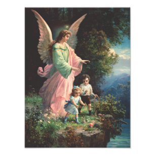 Guardian angel protecting children near a ledge photo print