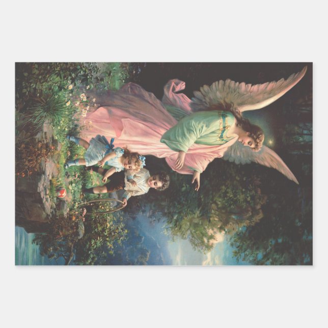 Guardian angel protecting children near a ledge wrapping paper sheet (Front)