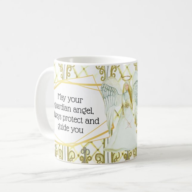 Guardian angel stained glass windows angelic quote coffee mug (Front Left)