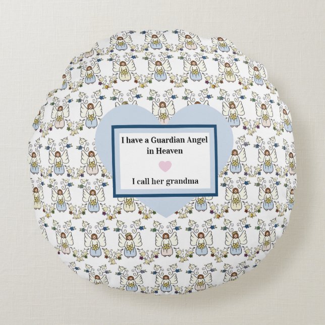 Guardian Angel Throw Pillow, Round Cushion (Front)