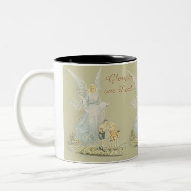 Guardian Angel Watching Over Kids Two-Tone Coffee Mug (Left)