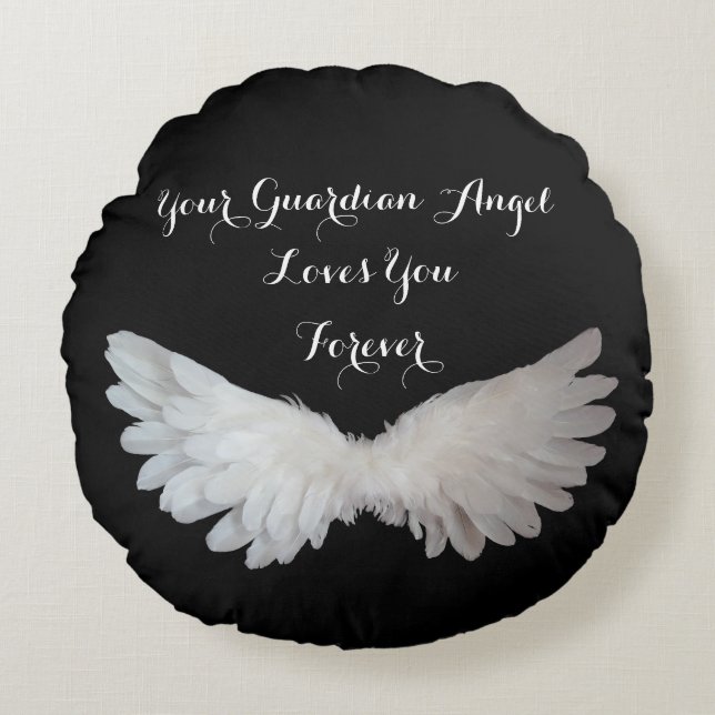 Guardian Angel Wings Love Inspirational Quote Round Cushion (Front)
