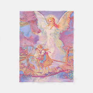 Guardian Angel with Children Crossing Bridge Fleece Blanket