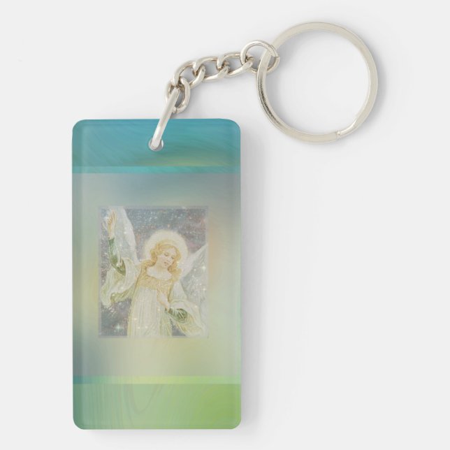 Guardian Angel with Green Border Key Ring (Back)