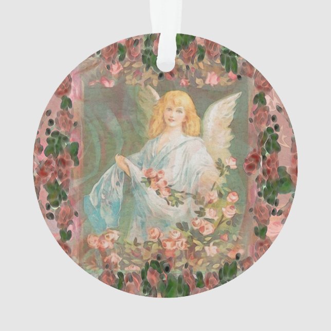 Guardian Angel with Pink Roses Ornament (Back)