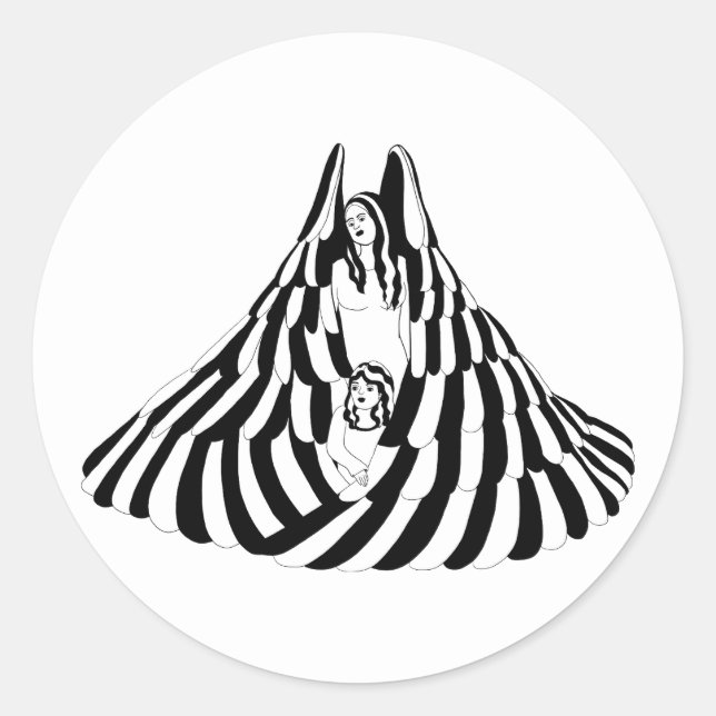 Guardian Angel Woman with little girl Art   Classic Round Sticker (Front)