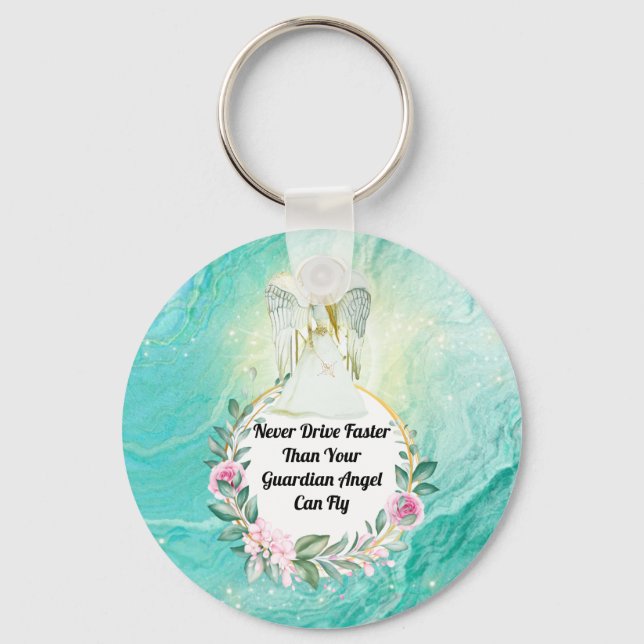 Guardian angel wreath never drive faster than fly key ring (Front)