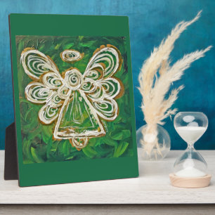Guardian Green Angel Painting Art Gift Plaque