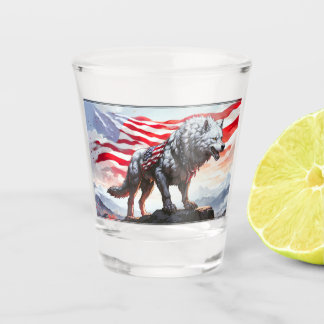 "Guardian of Freedom: The Patriotic Wolf" Shot Glass