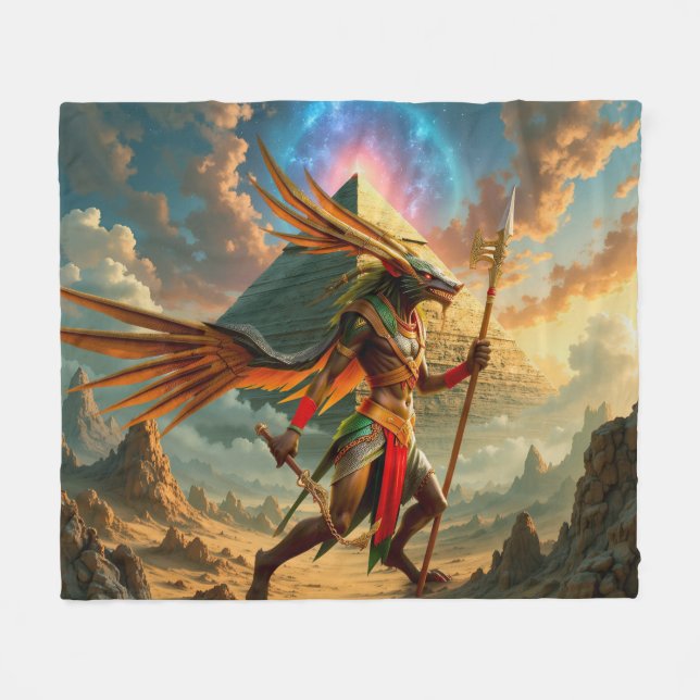 Guardian of the Celestial Gate – Anubis  Fleece Blanket (Front (Horizontal))