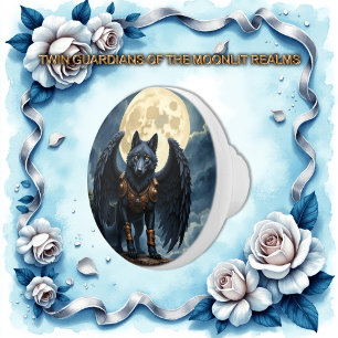 Guardian of the Moon – The Black Winged Wolf Ceramic Knob