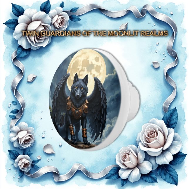 Guardian of the Moon – The Black Winged Wolf Ceramic Knob (Creator Uploaded)
