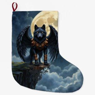 Guardian of the Moon – The Black Winged Wolf Large Christmas Stocking
