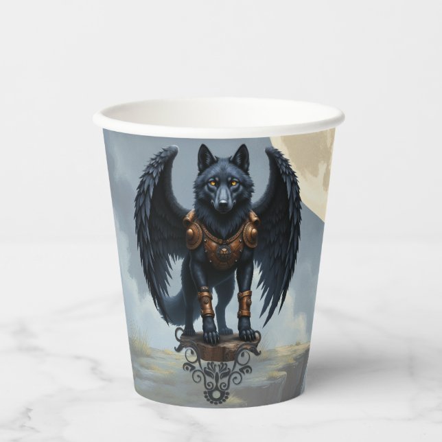 Guardian of the Moon – The Black Winged Wolf Paper Cups (Front)