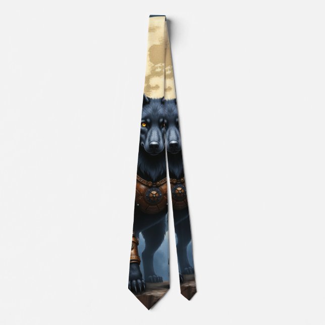 Guardian of the Moon – The Black Winged Wolf Tie (Front)
