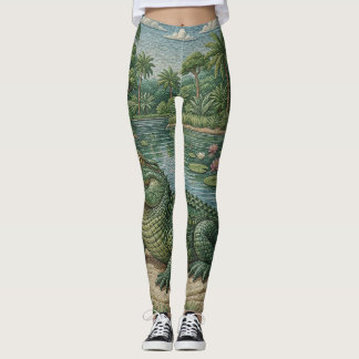 Guardian of the Wetlands: Embroidered Crocodile Leggings