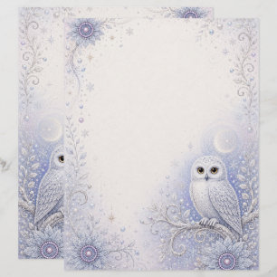 Guardian of Winter Night – Delicate Snowy Owl in W Custom Letterhead