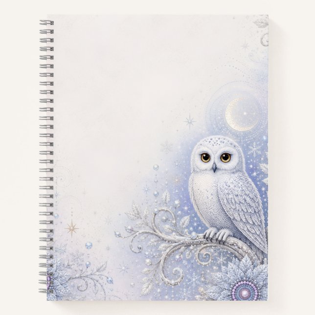 Guardian of Winter's Night – Delicate Snowy Owl in Notebook (Front)