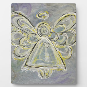 Guardian Silver White Angel Painting Art Plaque